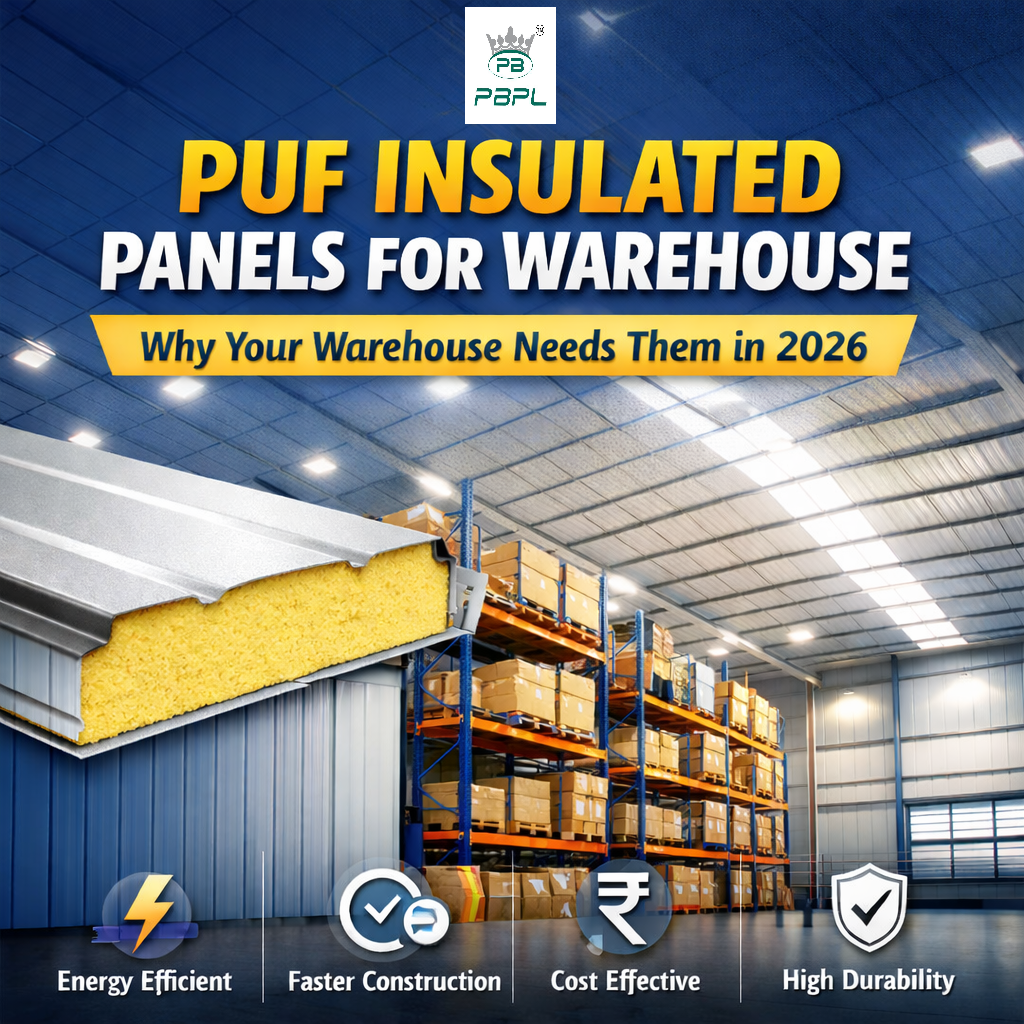 PUF insulated panels for warehouse interior with modern industrial storage racks