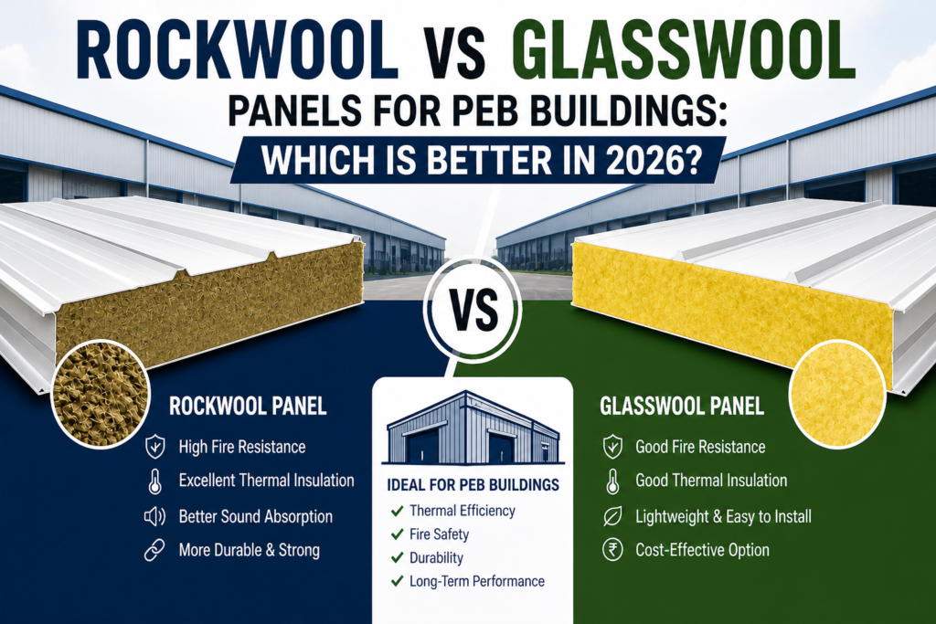 rockwool and glasswool insulation panels in PEB building
